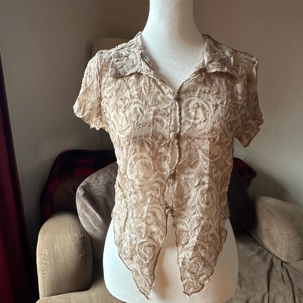 Women mesh cropped button down shirt